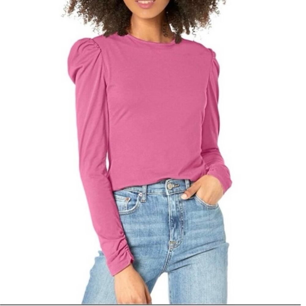 Rebecca Taylor Puff Sleeve Top M Purple Crewneck Ruched Cuff Feminine Romantic